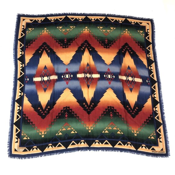 Ralph Lauren Accessories - Vintage Ralph Lauren Wool Aztec Southwest Native Print Square Scarf Japan